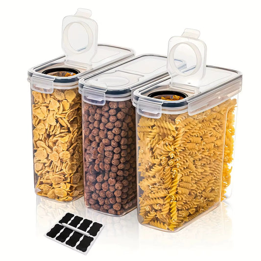 Set of 3 2.5L/4L Sealed Grain Storage Containers Clear PP Kitchen Storage Boxes Fresh-Keeping Buckets with Pen Labels